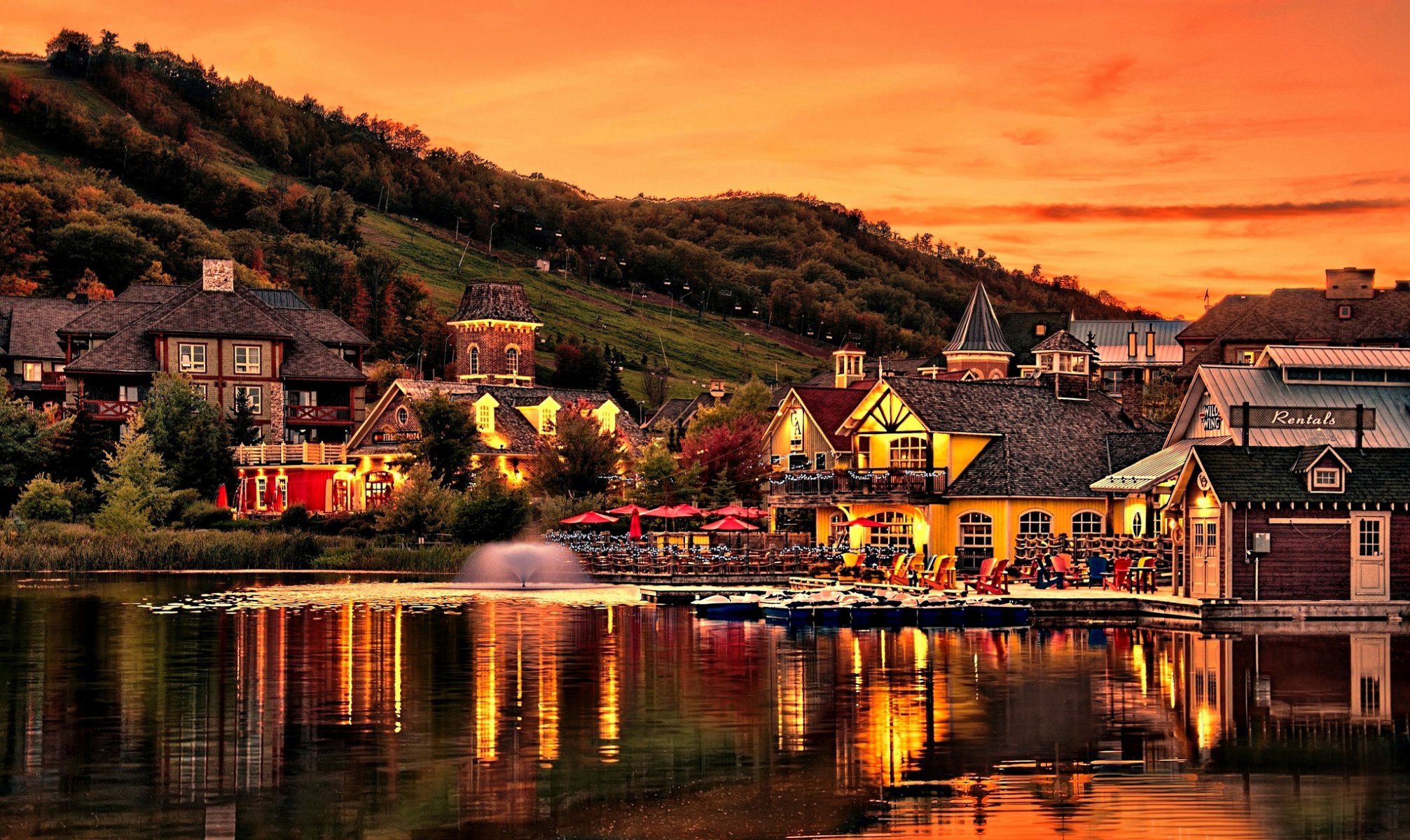 berg hang zuhause see teich brunnen abend sonnenuntergang