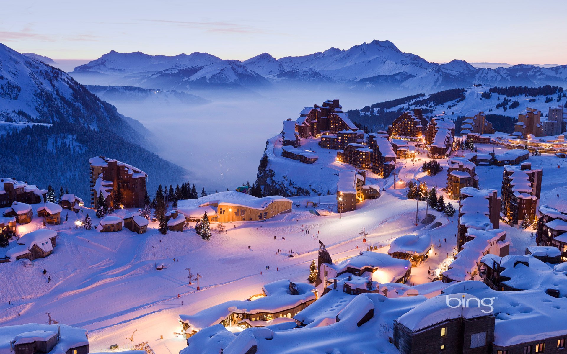 berge schnee winter stadt lichter zuhause resort himmel