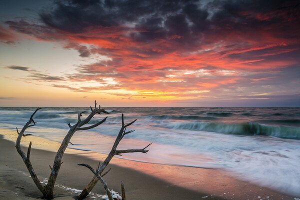 Brillante puesta de sol en el mar