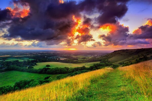 Amazing view of mountains and fields