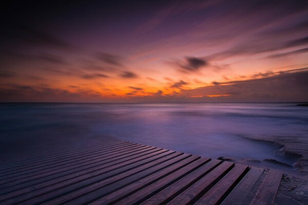 Large-format landscape of the sea and sunset in the sky