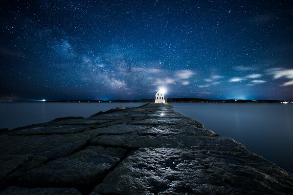 An island in the Atlantic Ocean against the sky and stars