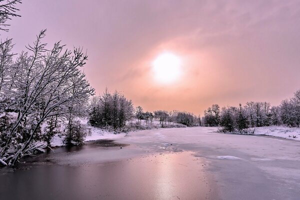 Winter Fluss im Wald