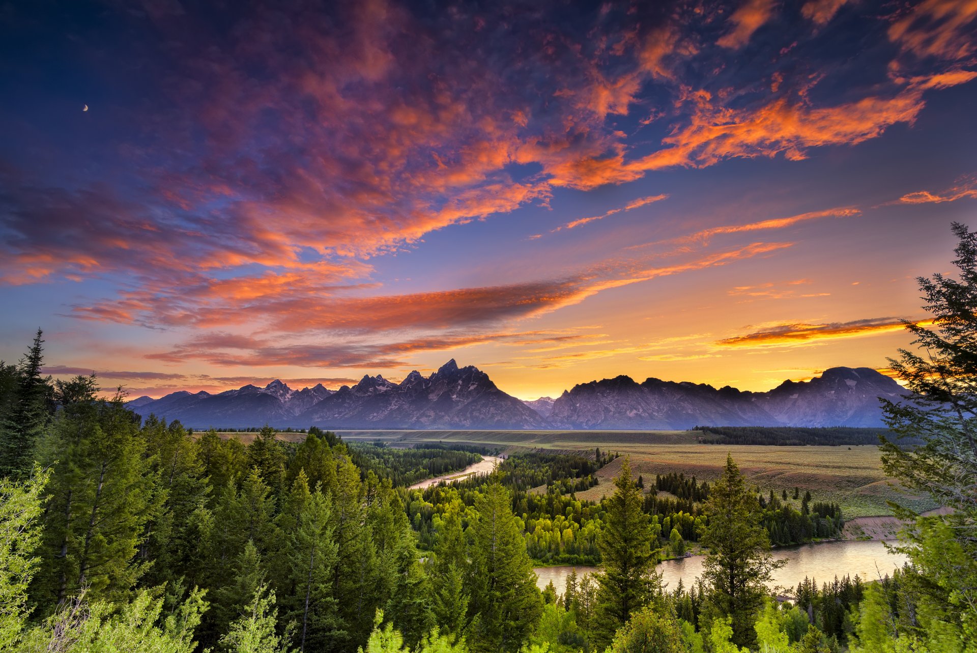 wyoming grand teton national park snake river usa grand teton national park forest sunset evening sky trees pines mountains river snake