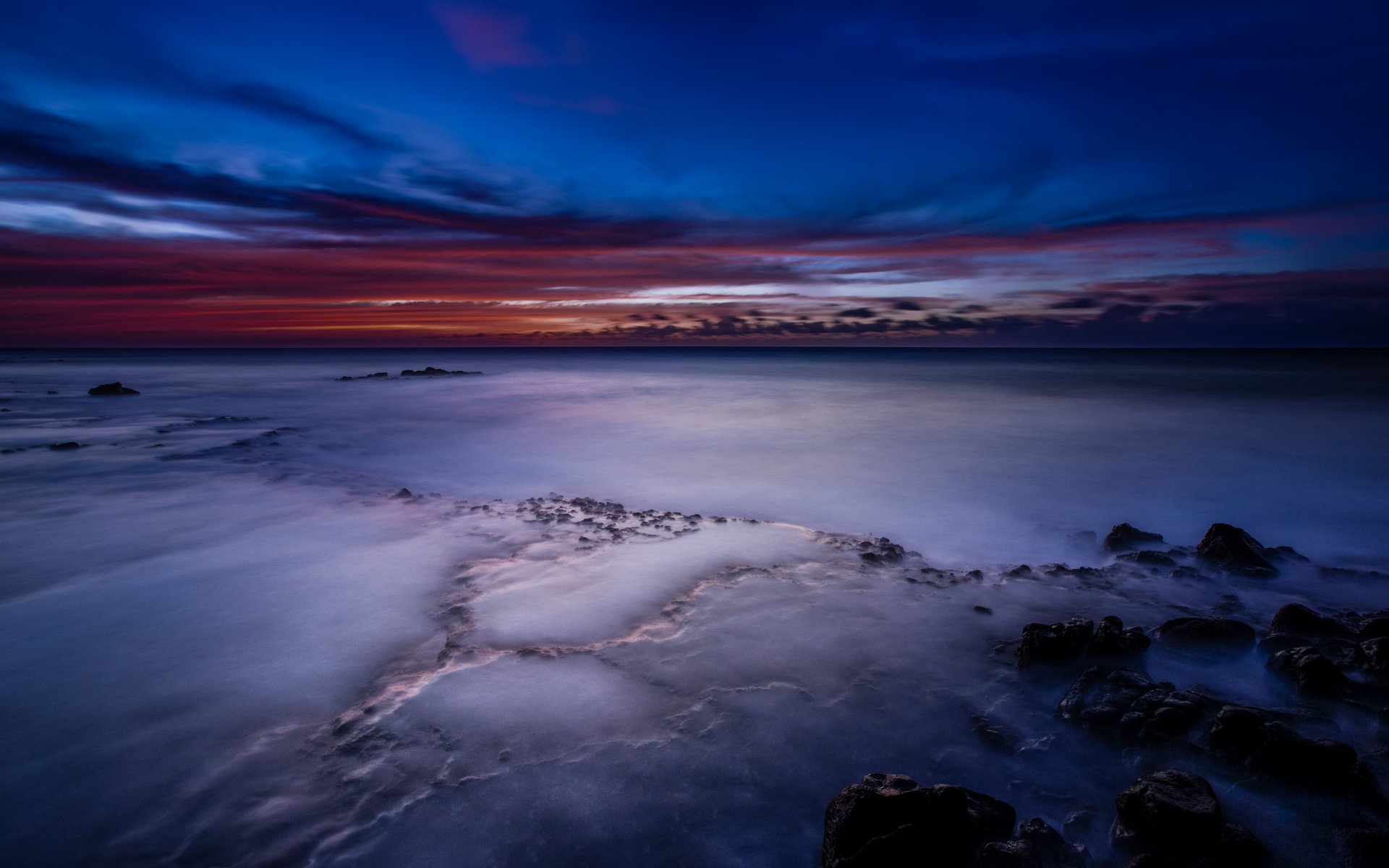 usa hawaii ozean küste küste dämmerung purpurrot sonnenuntergang blau himmel wolken