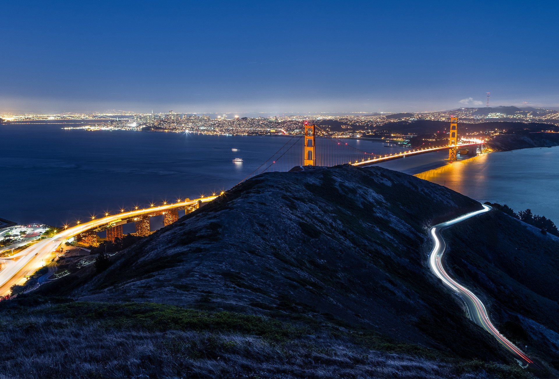 san francisco california usa golden gate bridge golden gate notte ponte vista