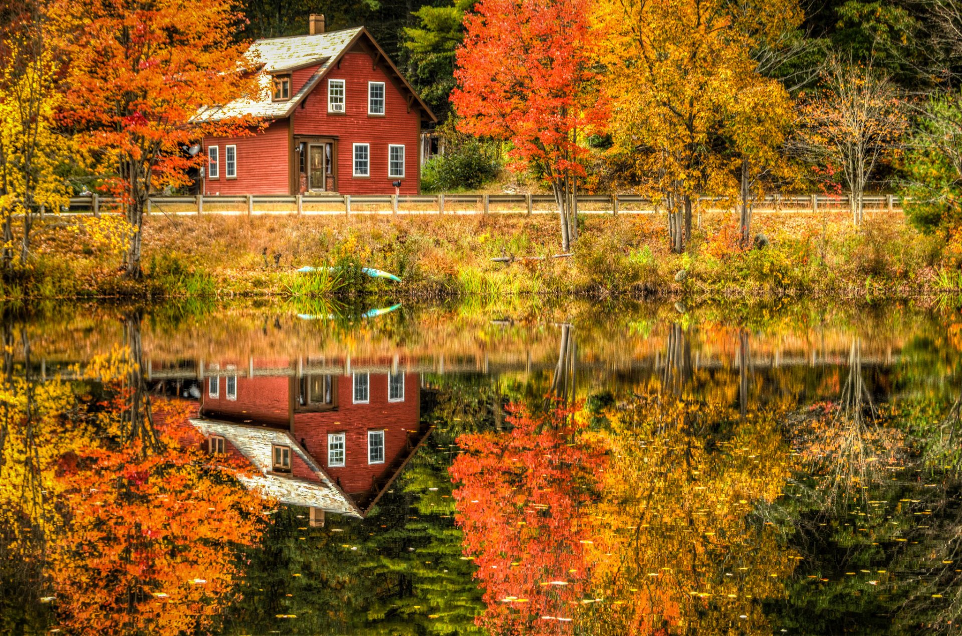 naturaleza carretera río reflexión hojas paisaje bosque árboles otoño villa casas arquitectura vila casa ver fresco agradable