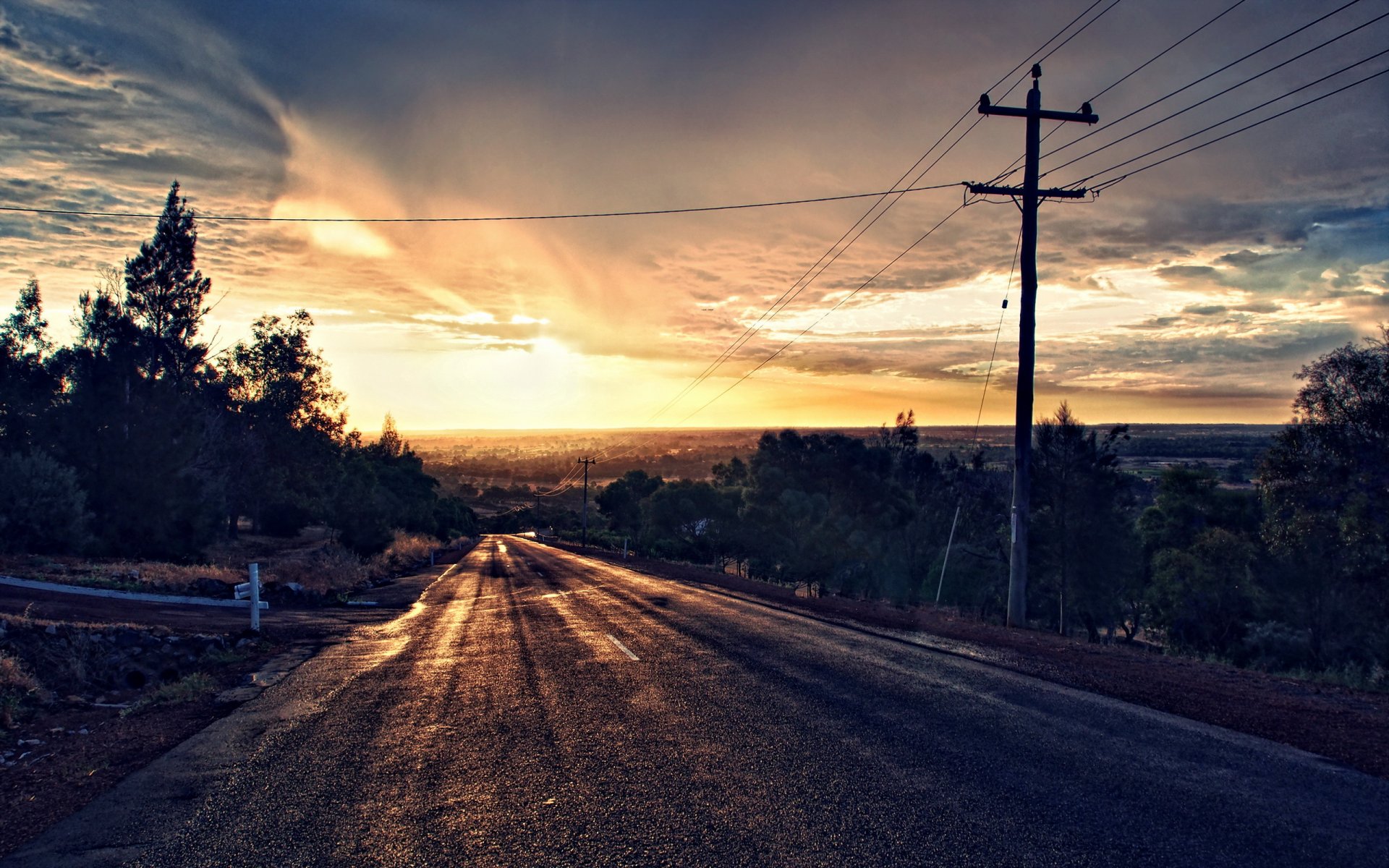 sonnenuntergang straße landschaft