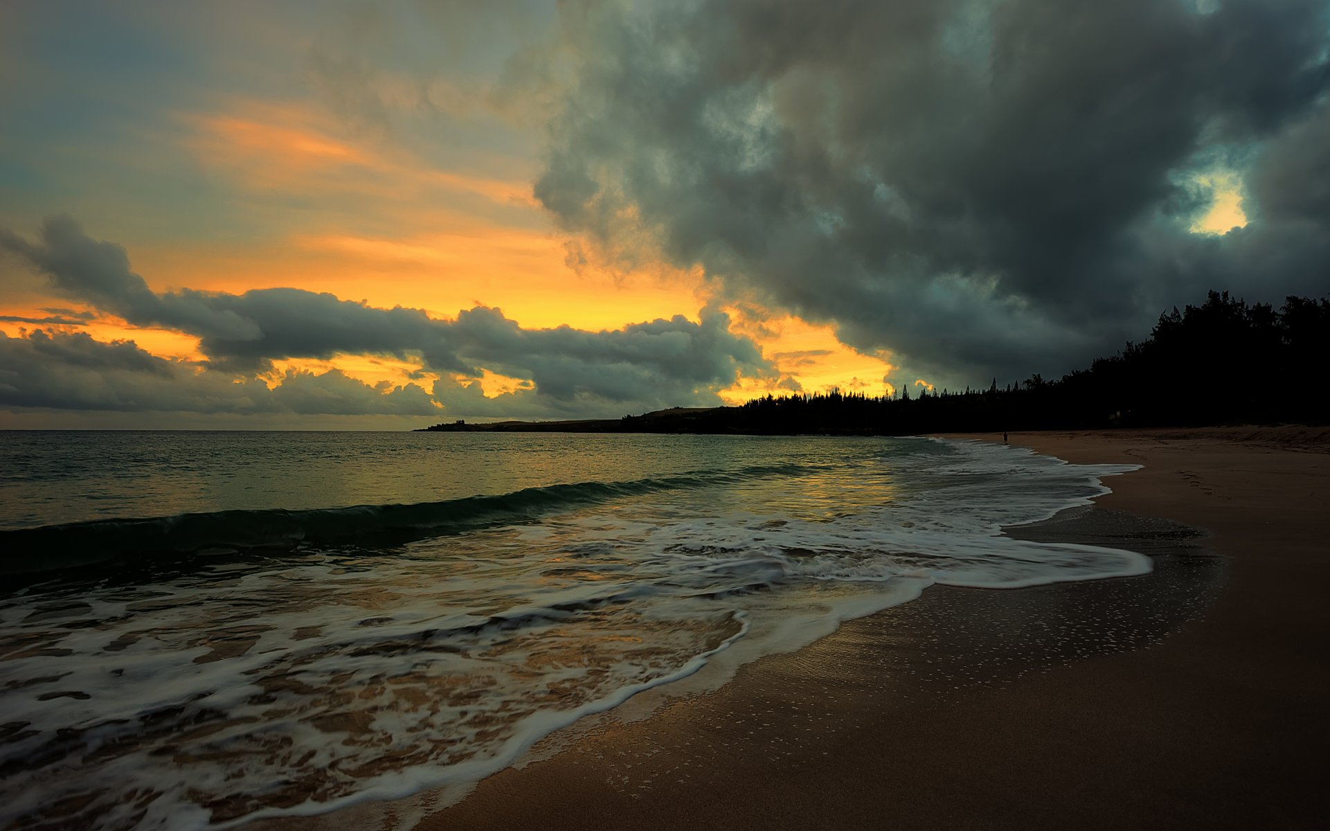 landschaft natur meer wasser welle wellen sand strand sommer laub bäume abend himmel wolken hintergrund tapete widescreen vollbild widescreen widescreen