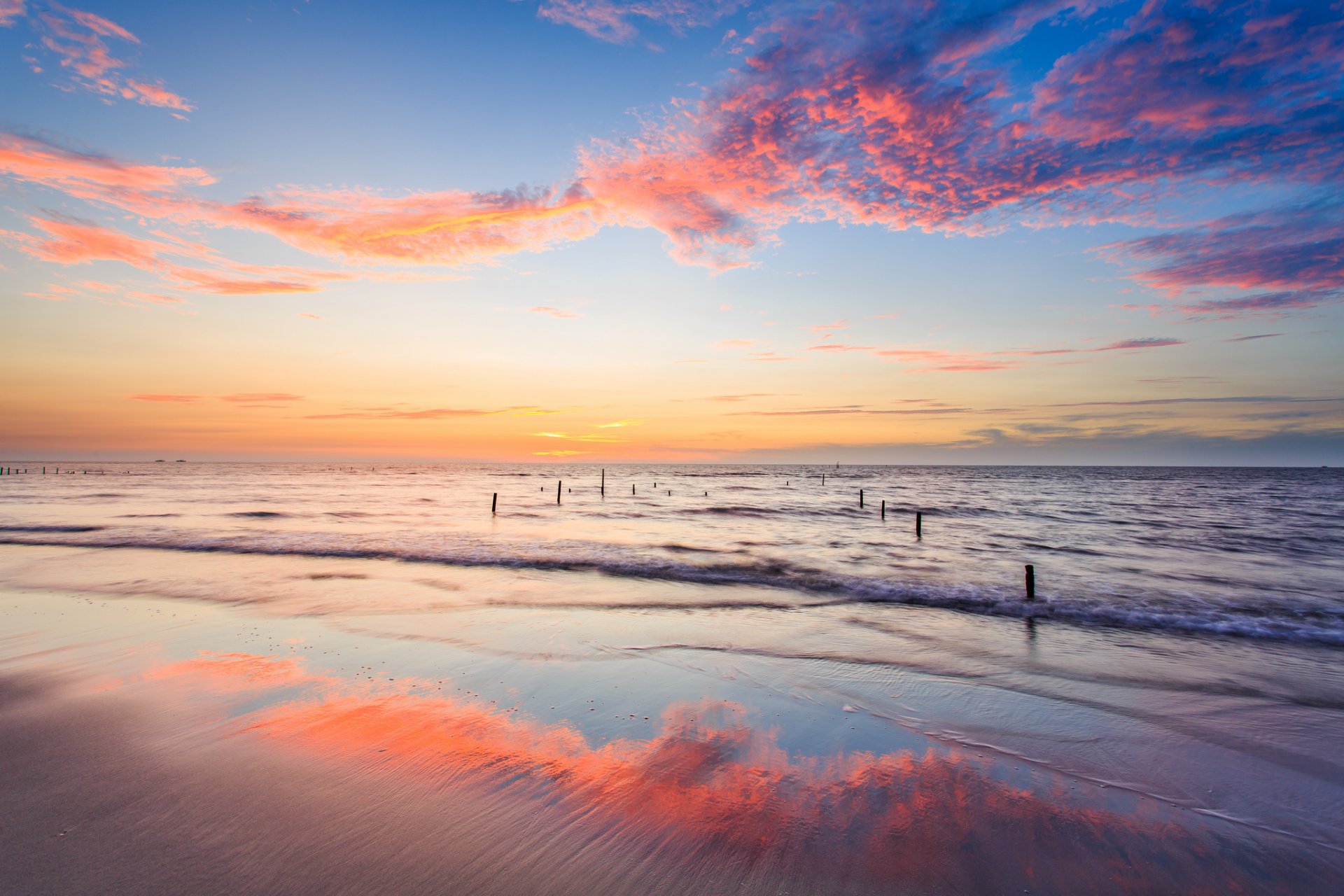 china taiwan gulf coast sand beach of the support morning dawn sky clouds reflection