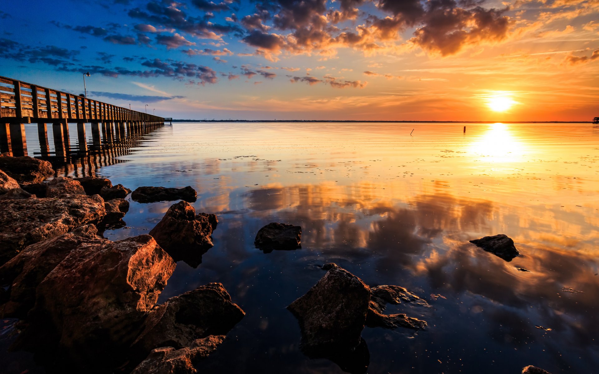 landschaft natur sonnenuntergang sonne pier steine