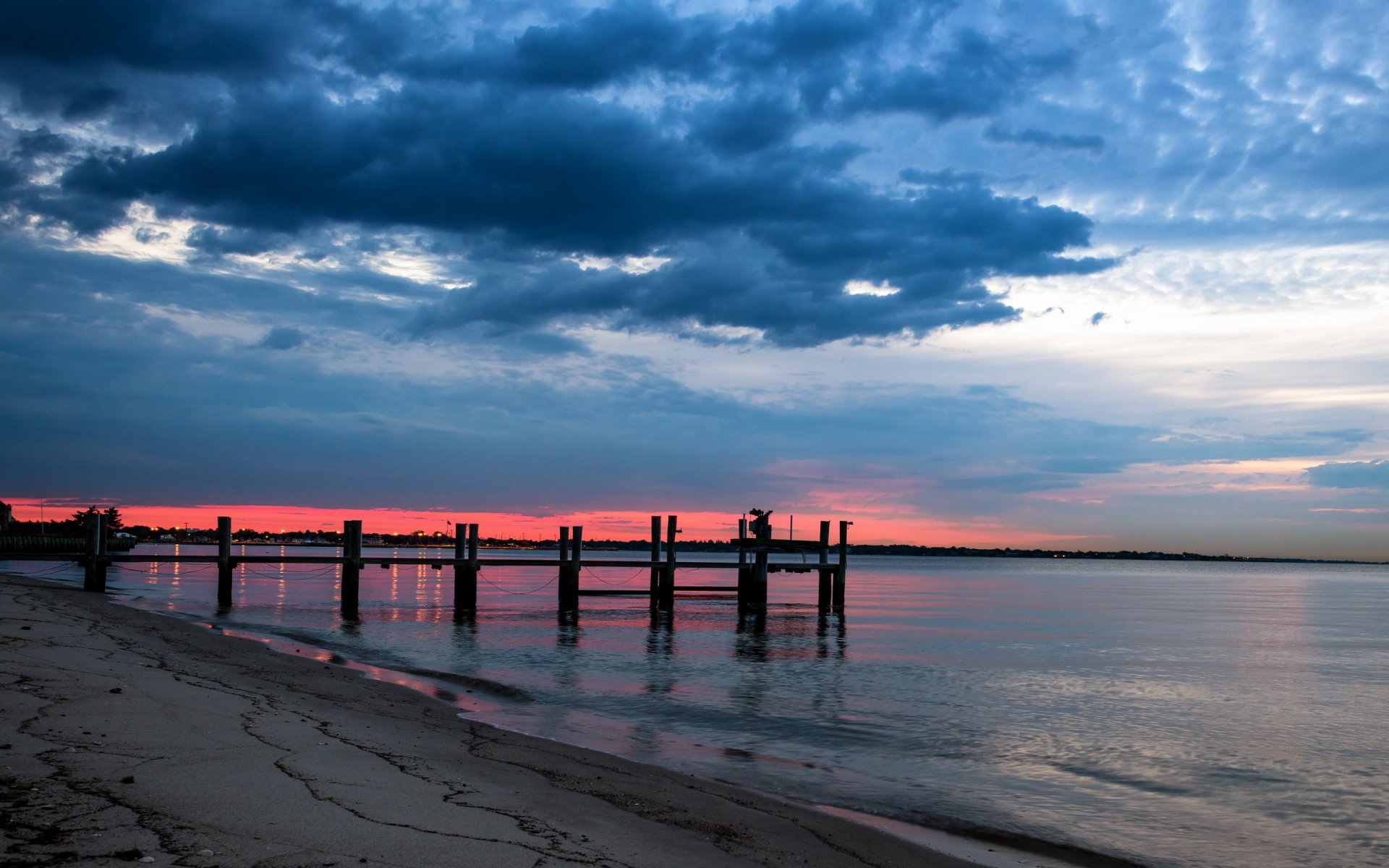 night sea bridge sky landscape