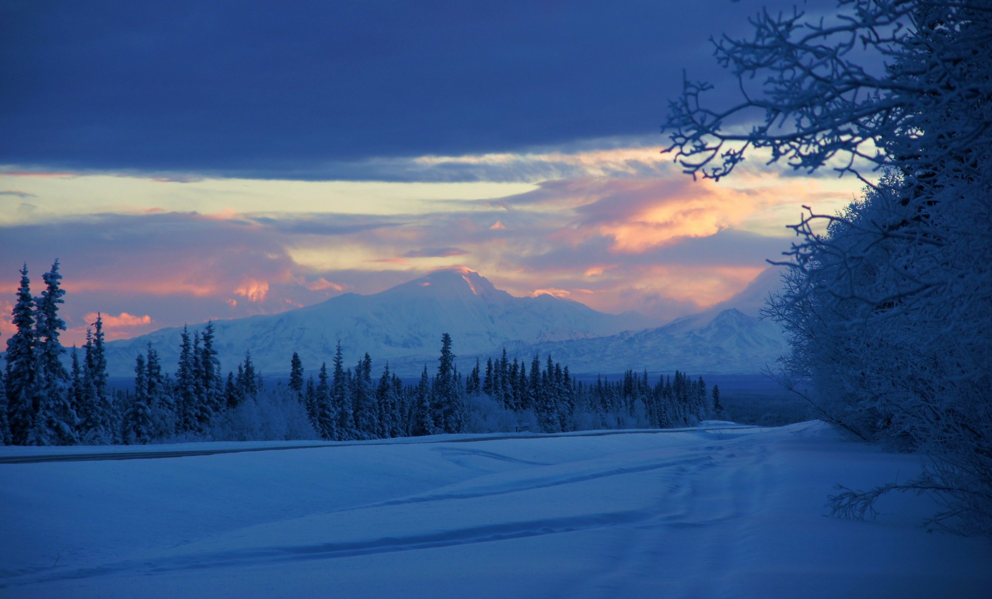 alaska winter schnee berge morgen sonnenaufgang