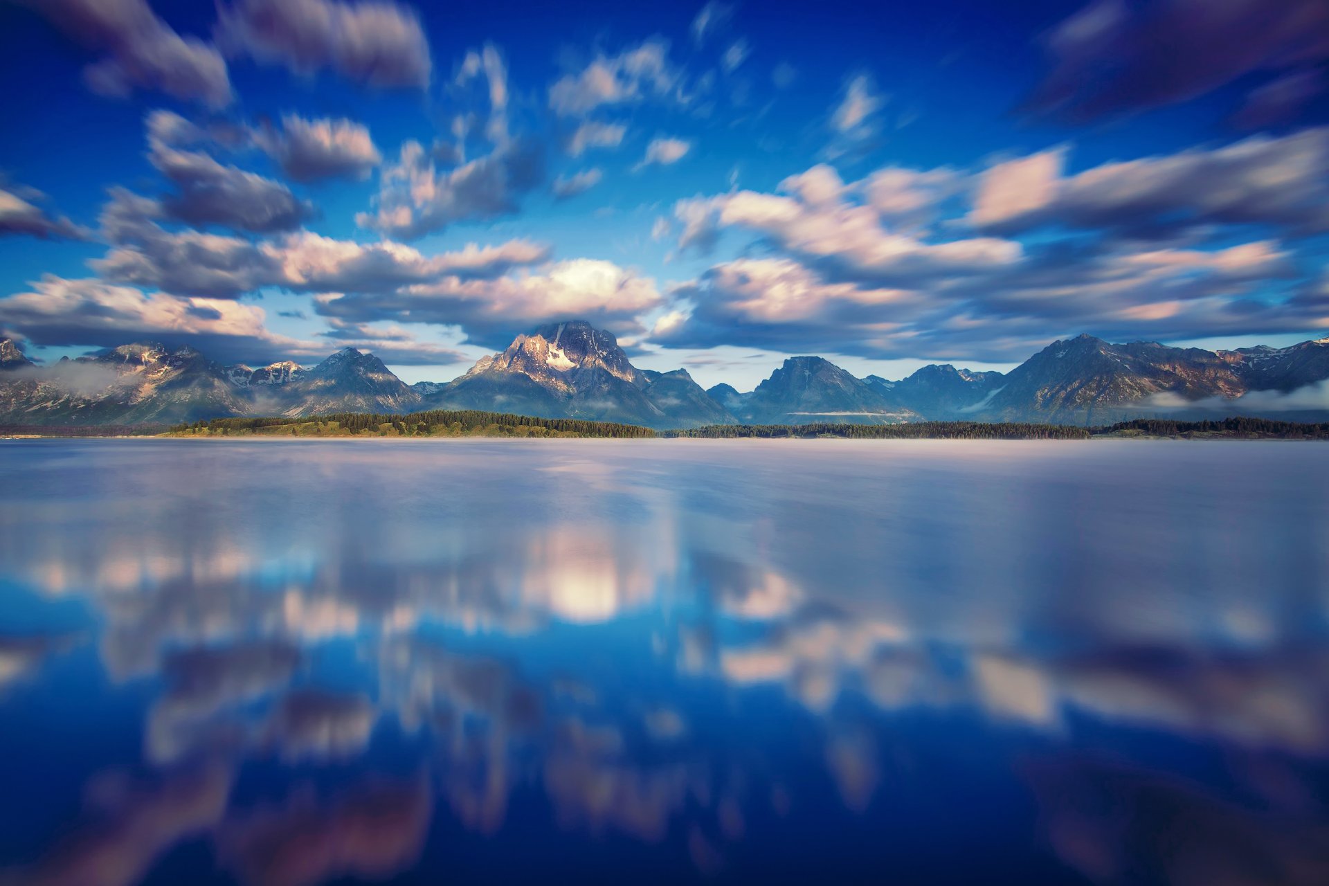 états-unis wyoming parc national grand teton lac jackson nuages montagnes ciel eau réflexions