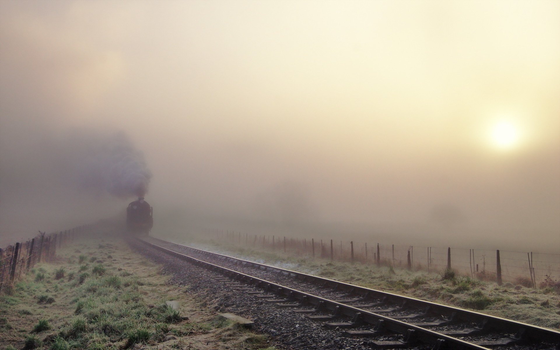 chemin de fer brouillard train