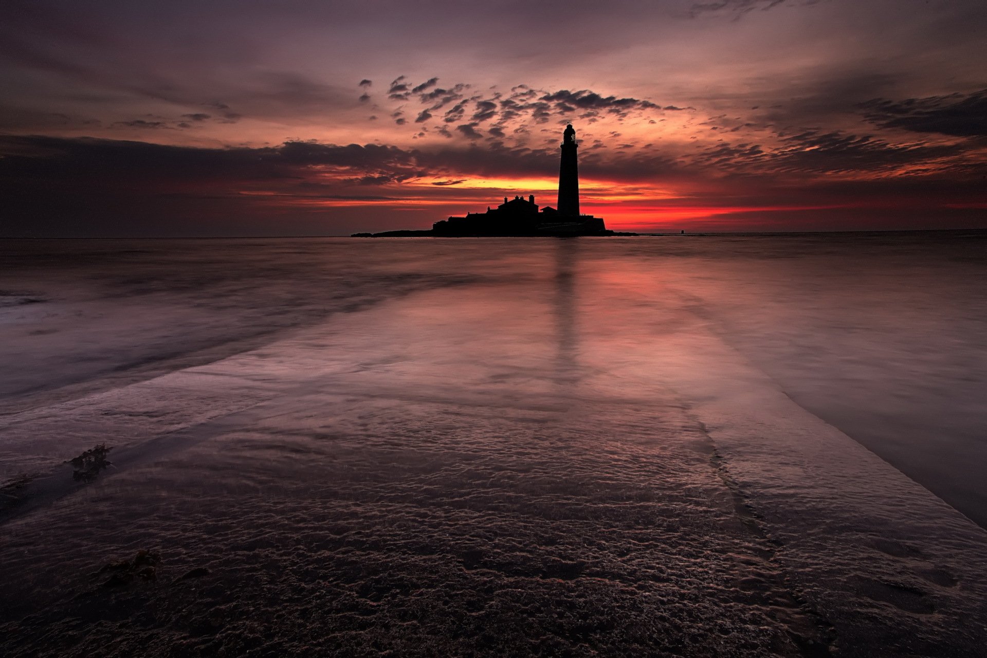 night sea lighthouse landscape