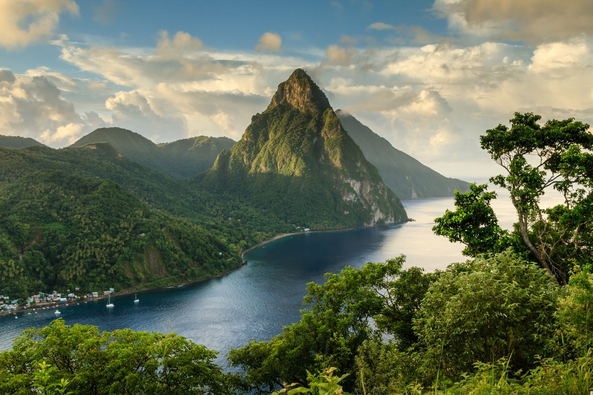 views mountain hills river green cloud