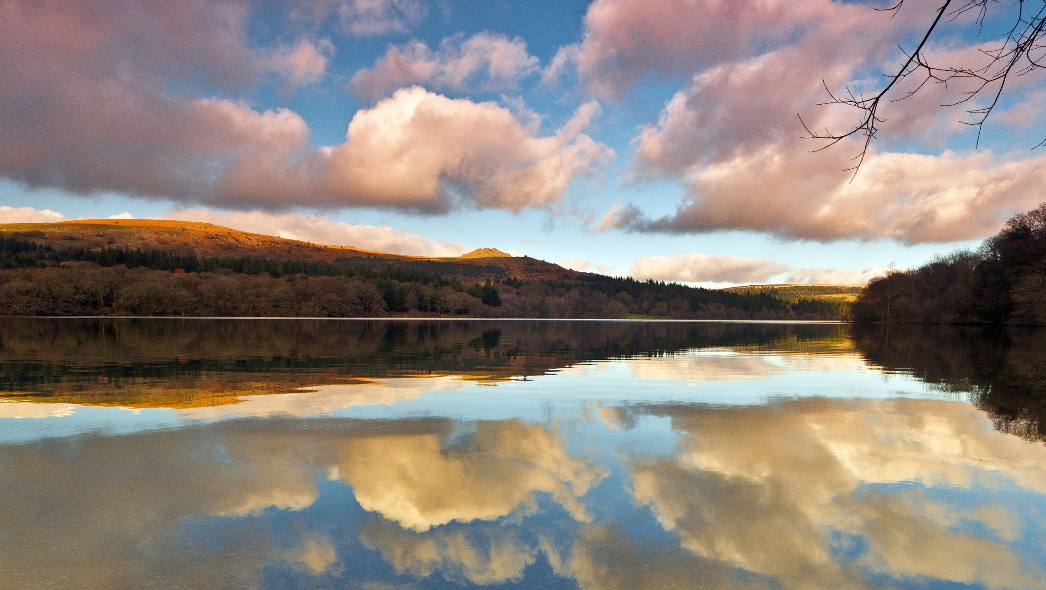 lago collina cielo nuvole riflessione ramo