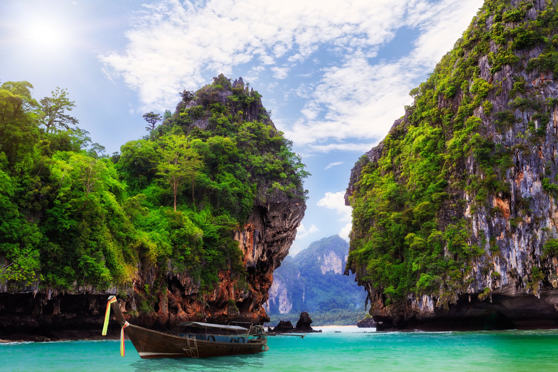 ao nang krabi thaïlande thaïlande station balnéaire nature paysage baie océan bateau rochers