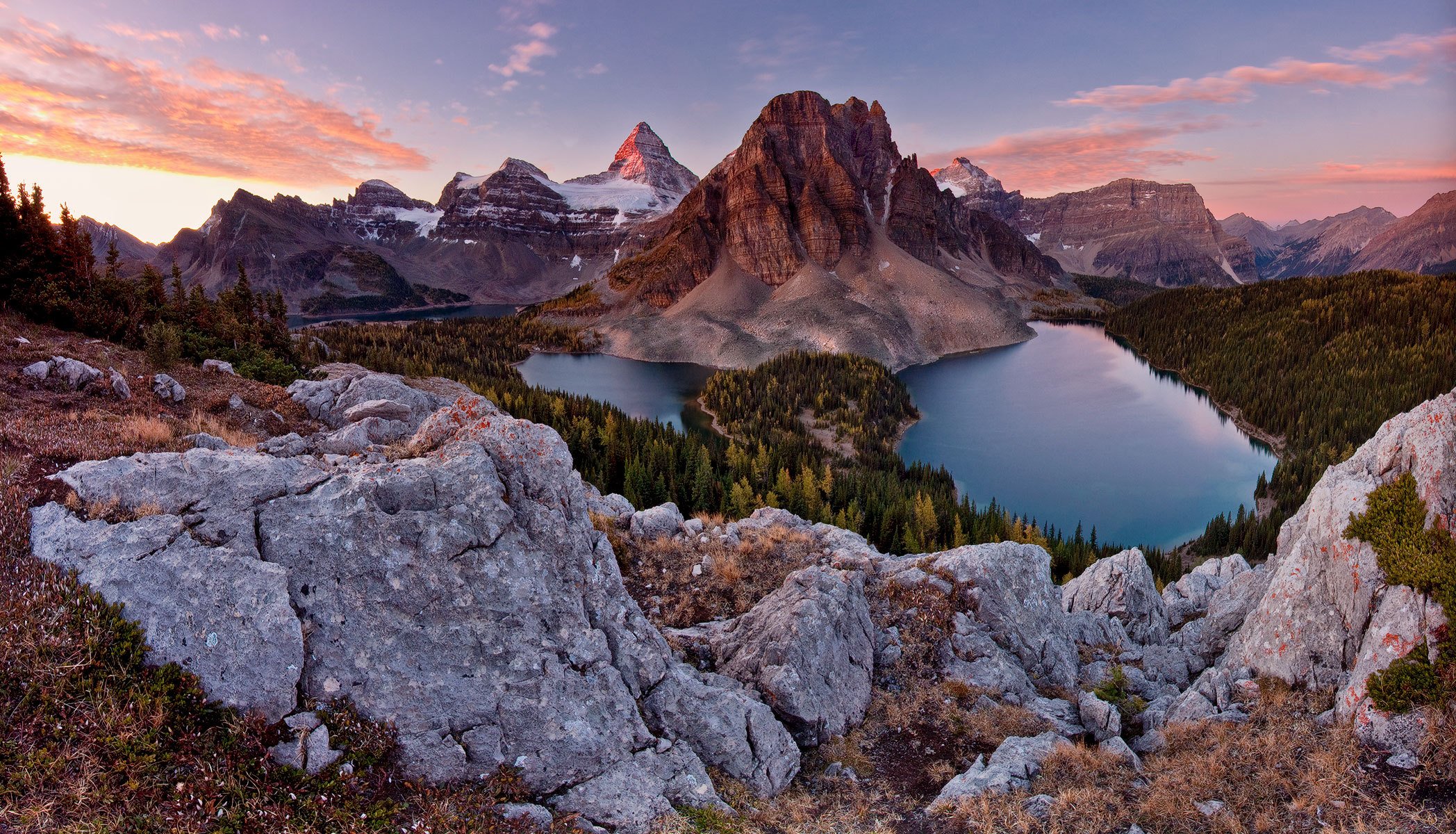 mountain alps sky lake forest stones sunburst peak mt assiniboine park winnipeg canada