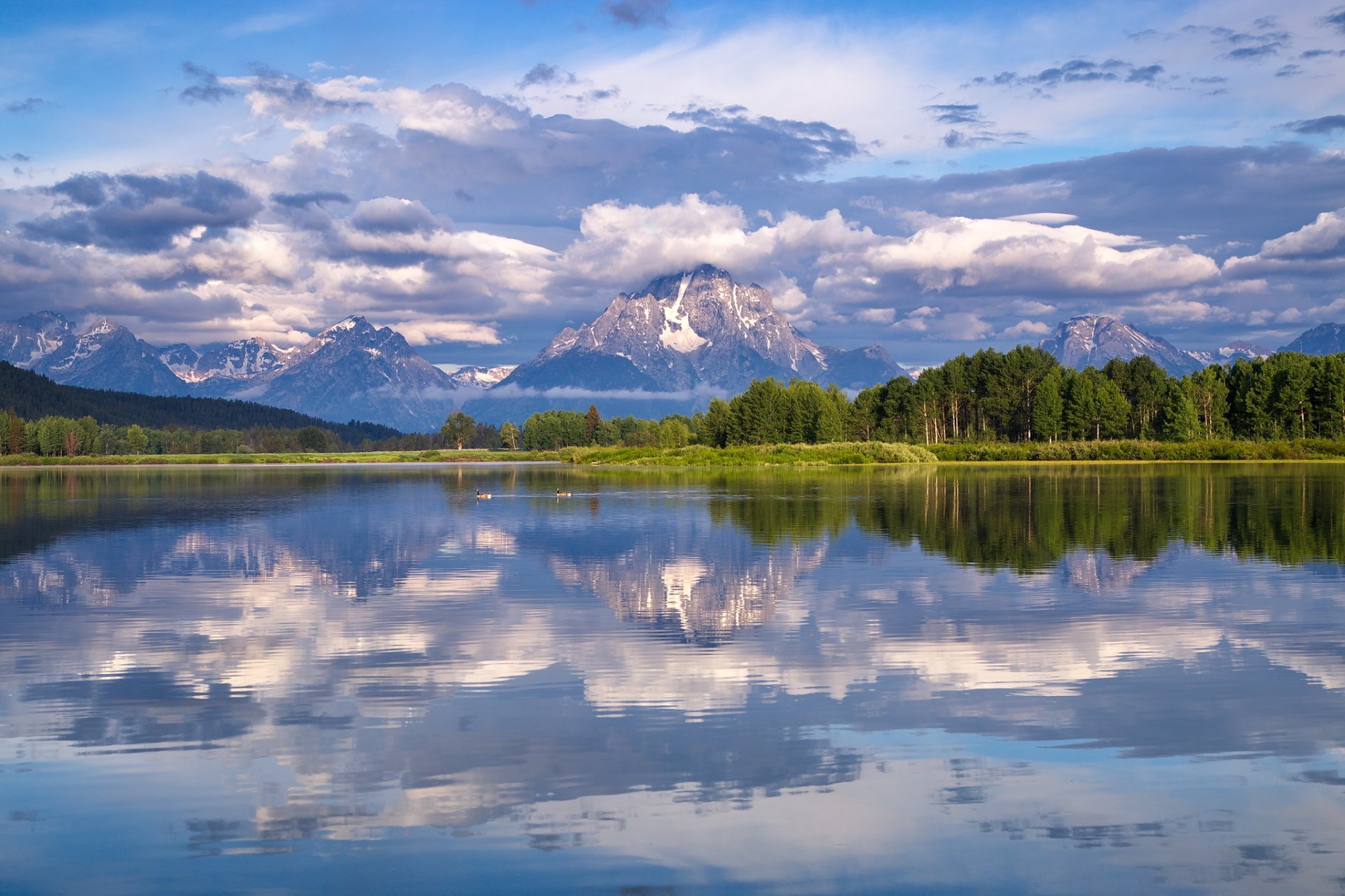 mount moran snake river park narodowy grand teton wyoming snake river grand teton chmury odbicie las