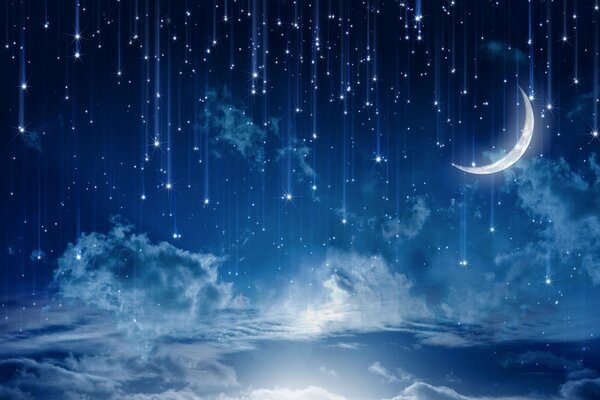 Lluvia de estrellas mágica en el cielo azul