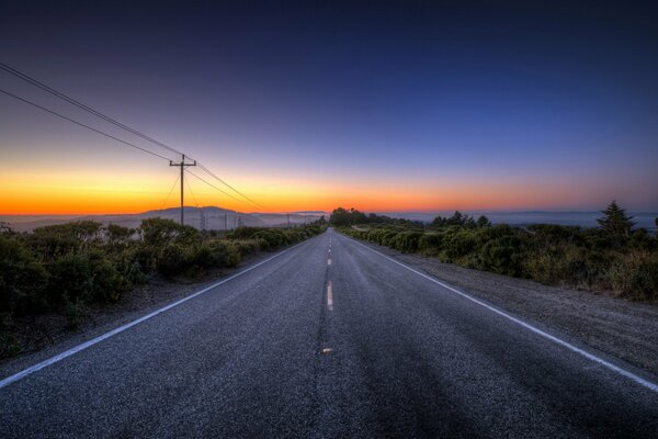 Road landscape during sunset