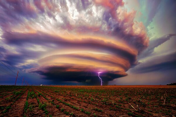 Photo field during a storm