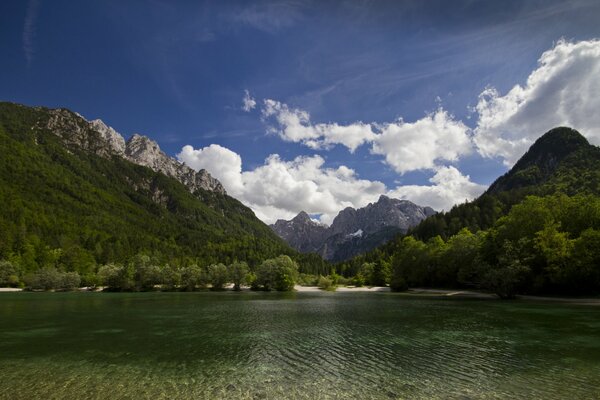 Dazzling mountains around the lake