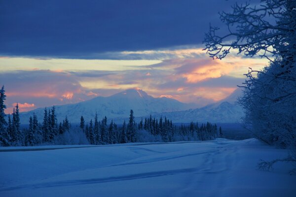 Sunrise in winter in Alaska