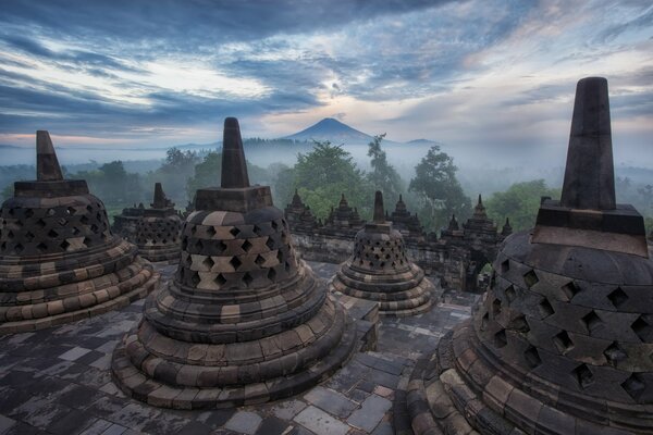 Borobudur in the misty evening haze