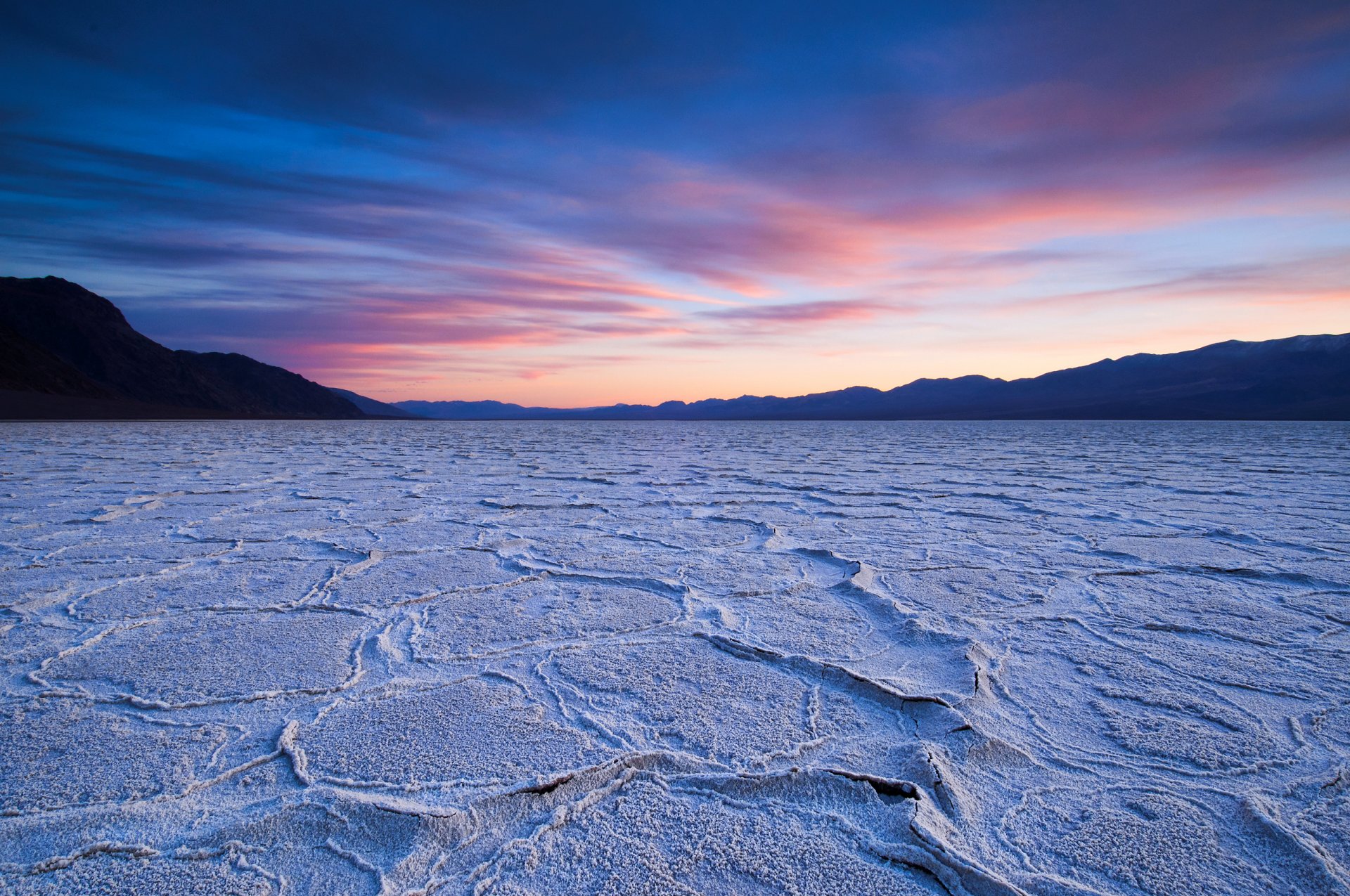 unset sky dry lake desert