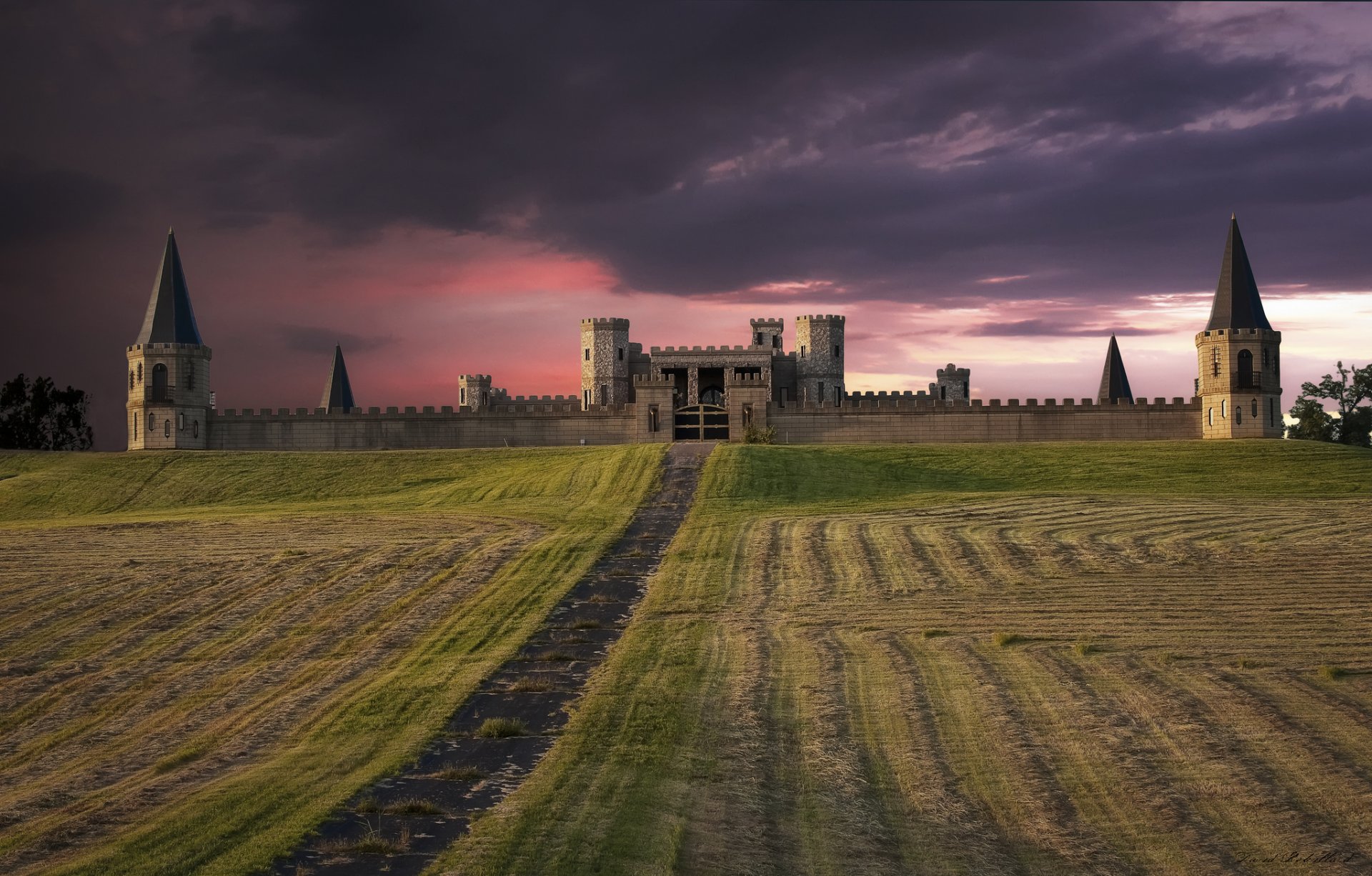 stati uniti castello fortezza campo sera rosa tramonto cielo nuvole