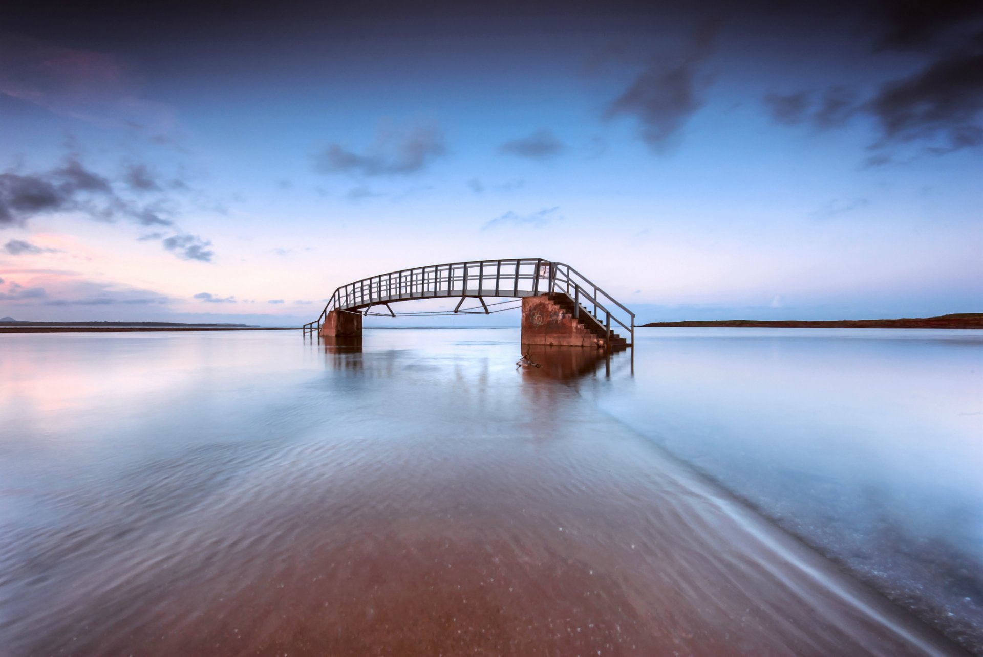 great britain scotland coast sea bridge evening sky clouds cloud