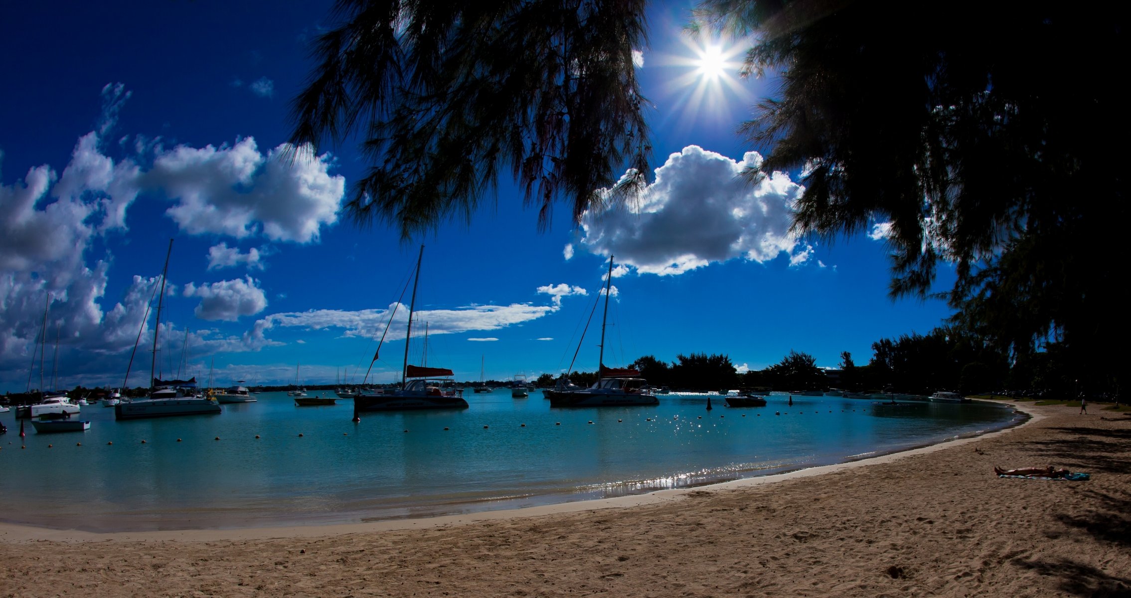 mauritius ocean lagoon boat yacht of the boat beach