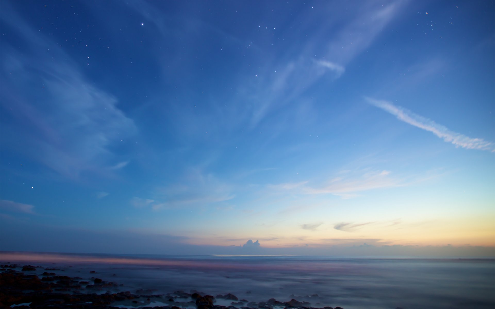 mar crepúsculo nubes estrellas constelación orión sirio rentina retina manzana