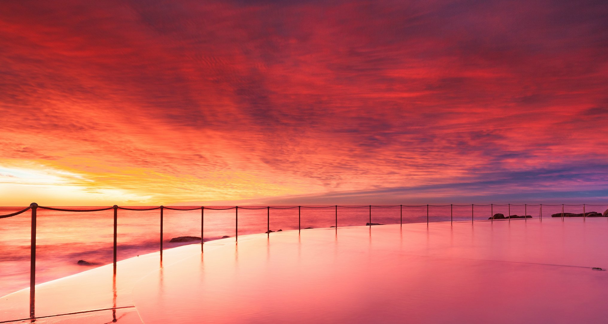 australie océan côte piscine plage clôture chaînes soirée coucher de soleil ciel nuages