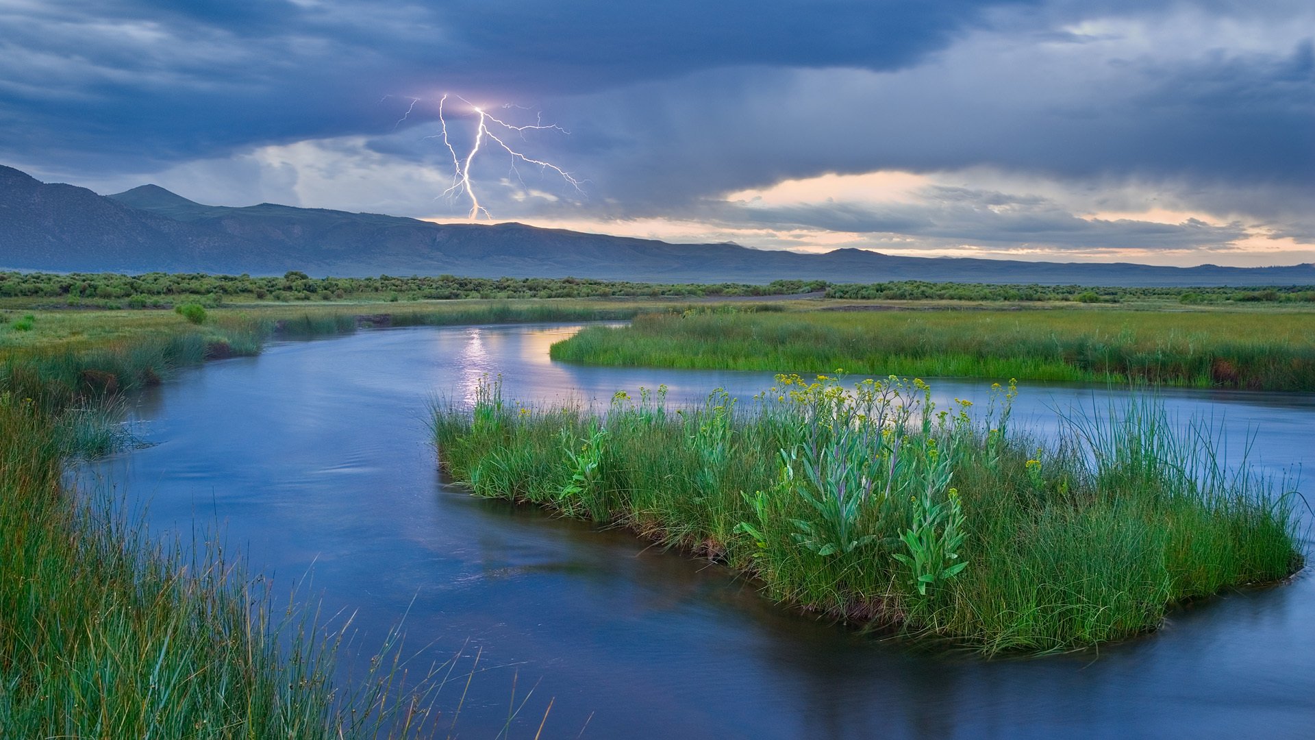 fluss berge blitz element natur