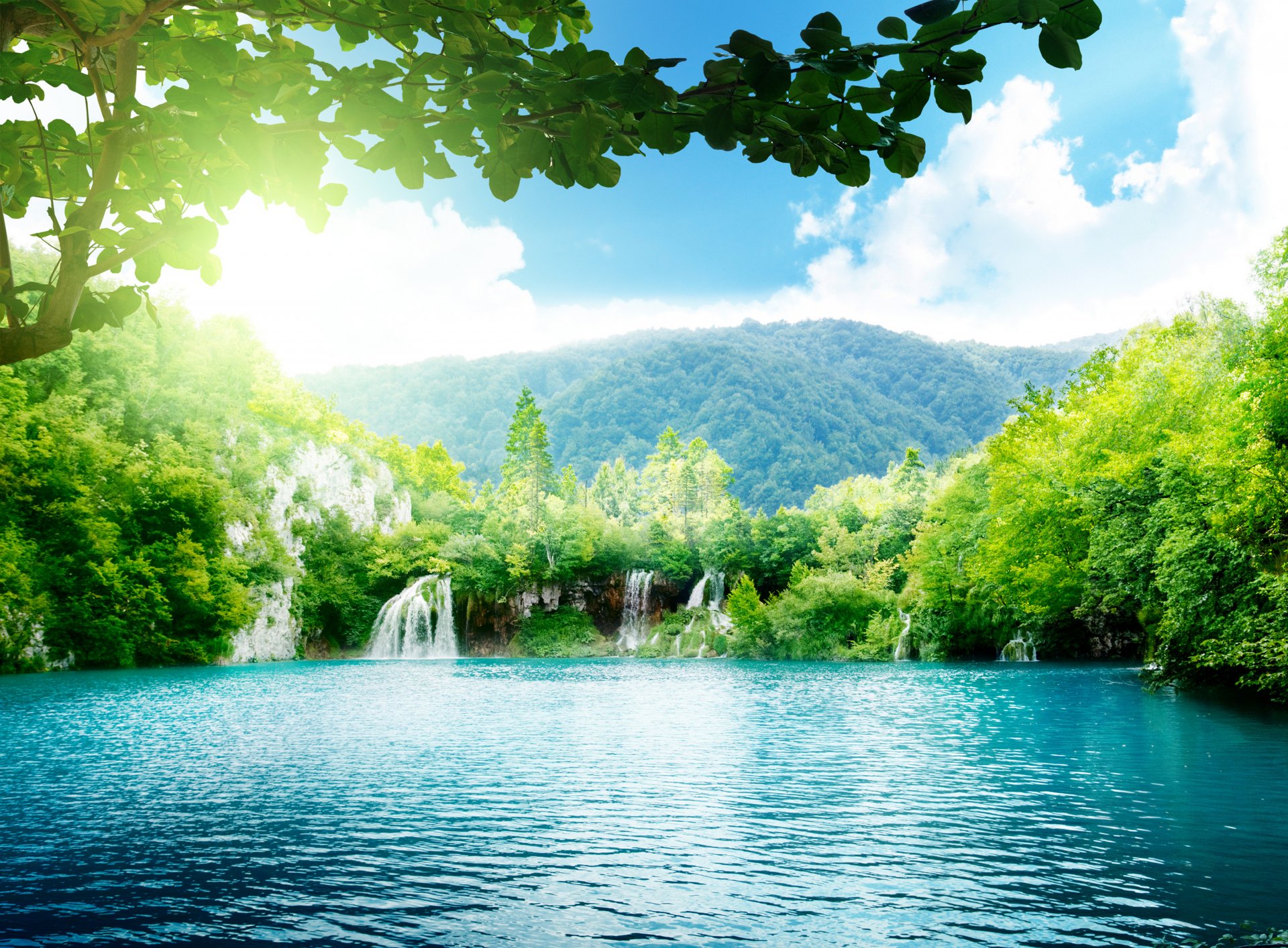 water jungle sky waterfall mountain