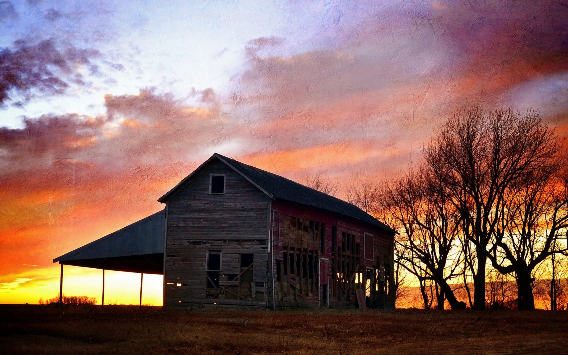 haus sonnenuntergang hintergrund stil