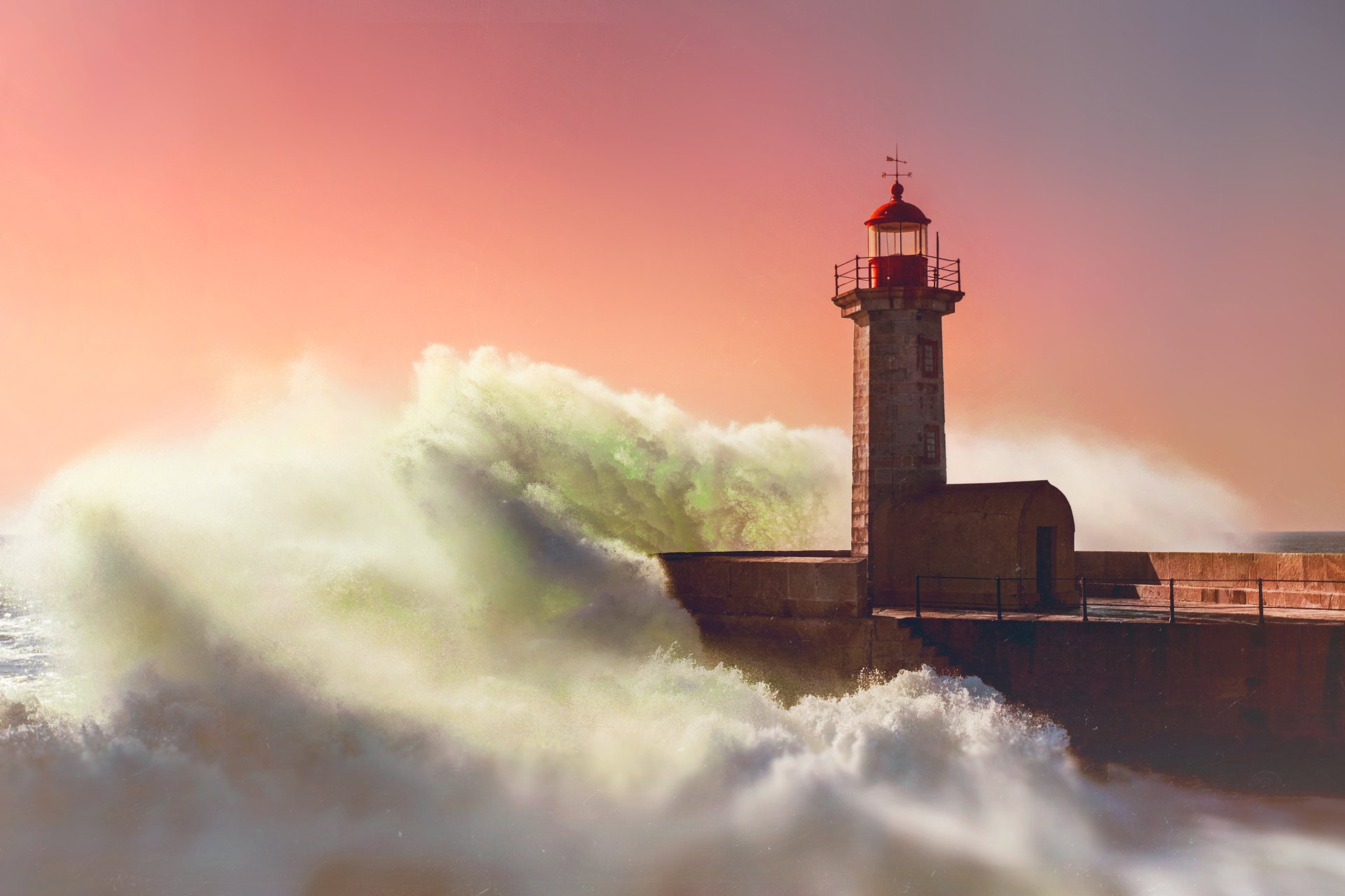 leuchtturm welle meer abend sonnenuntergang