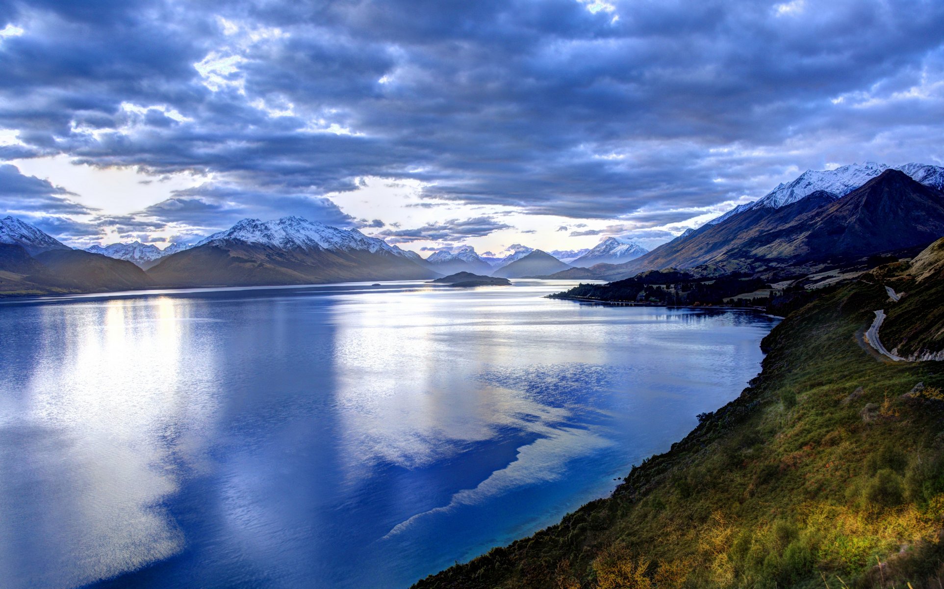 nature landscape mountain lake sky clouds blue