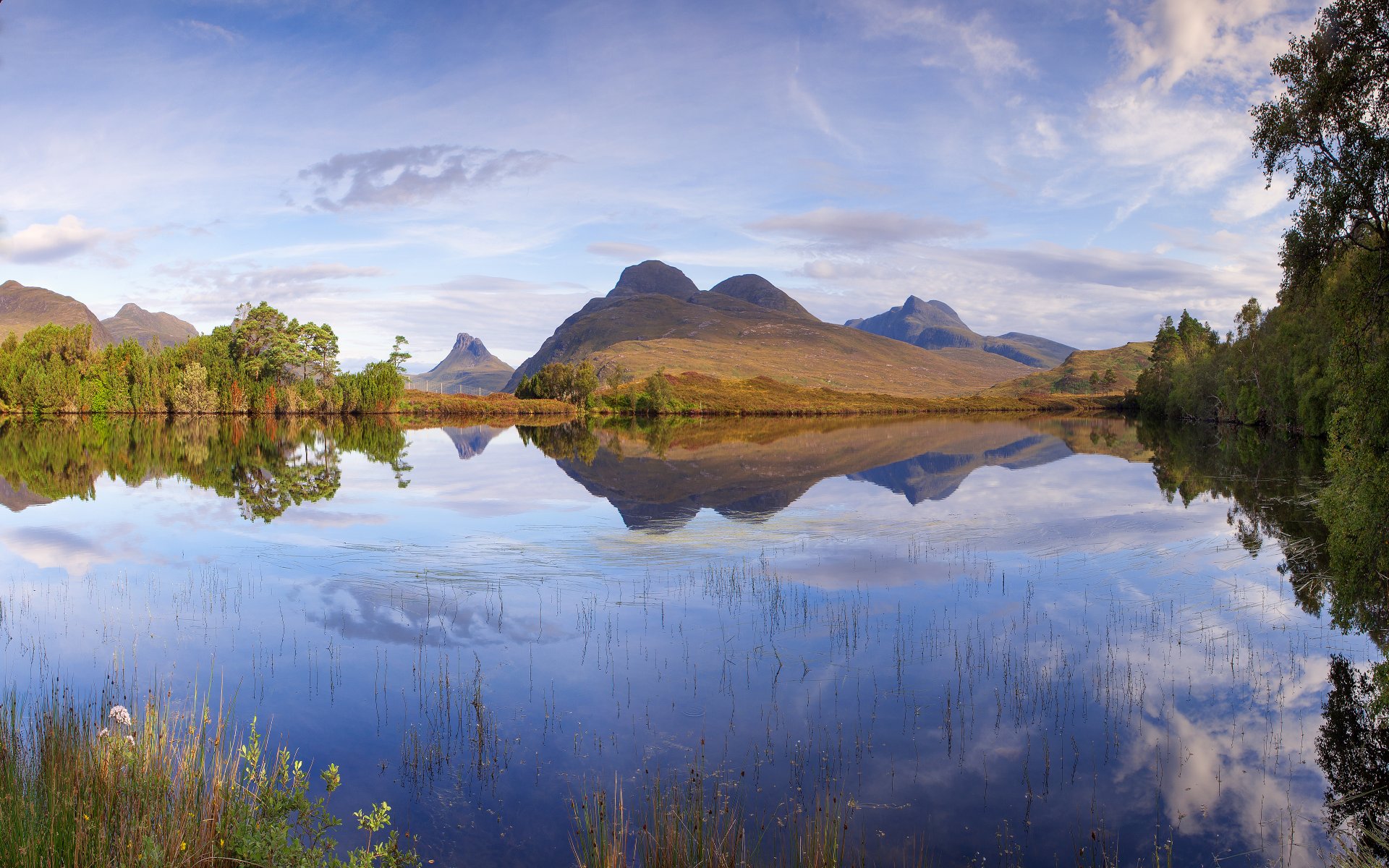 loch cal dromannan schottland natur landschaft himmel wolken see berge gras