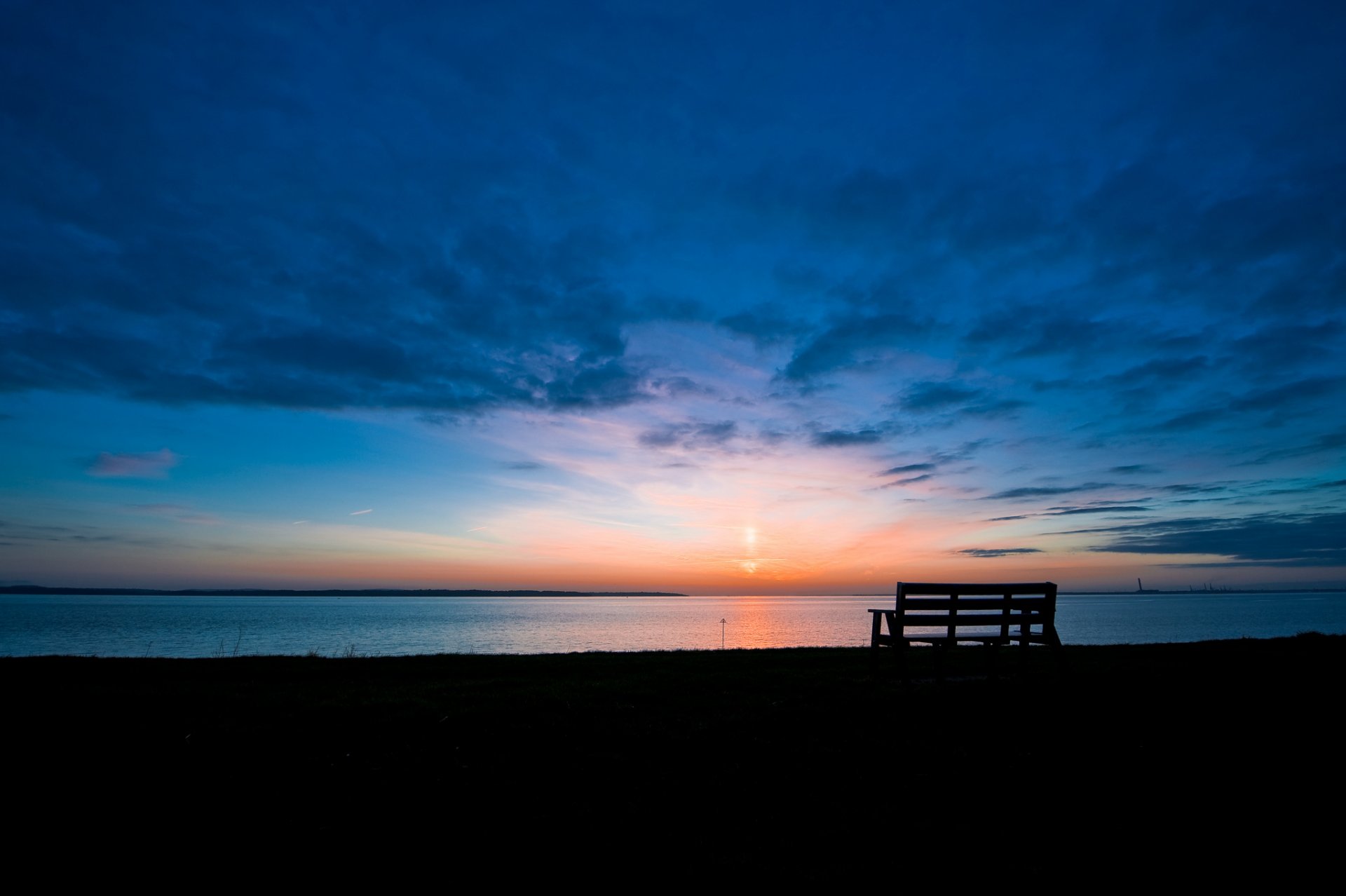 morning dawn shop bench lake horizon sun sunrise sky cloud