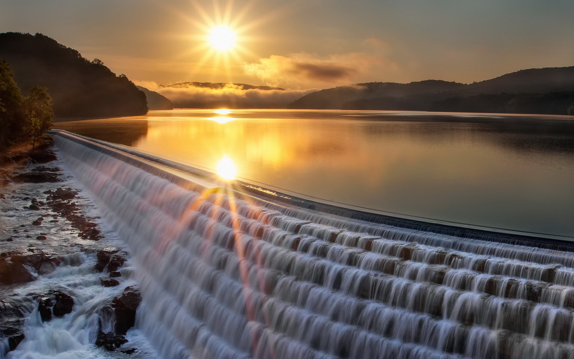 coucher de soleil lac platine paysage