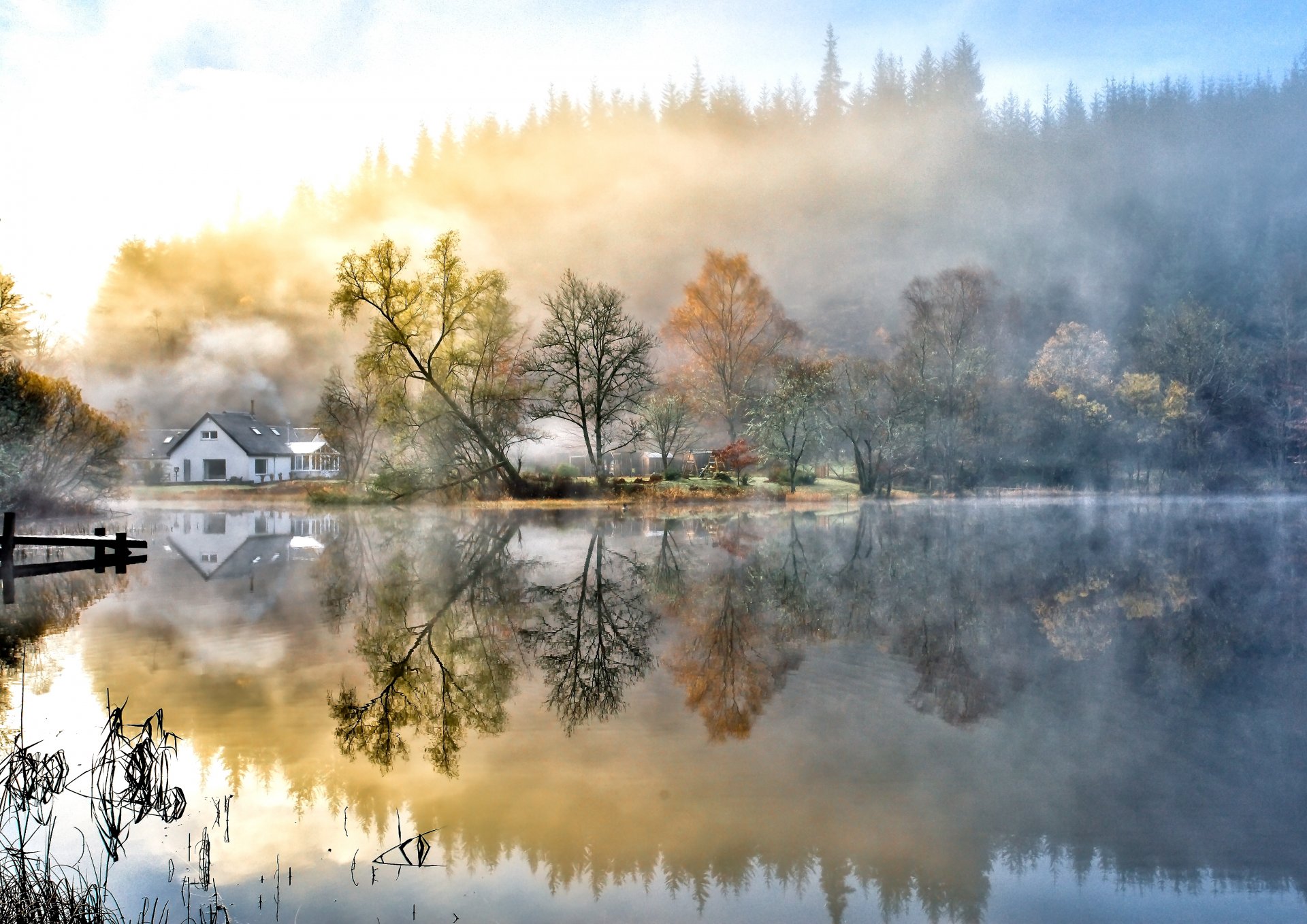 natura cielo nuvole paesaggio lago acqua alberi autunno case