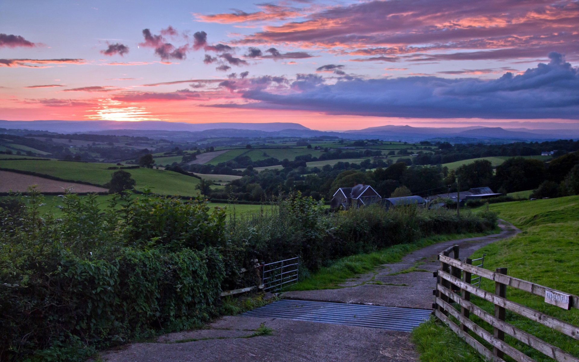 route pont coucher de soleil paysage