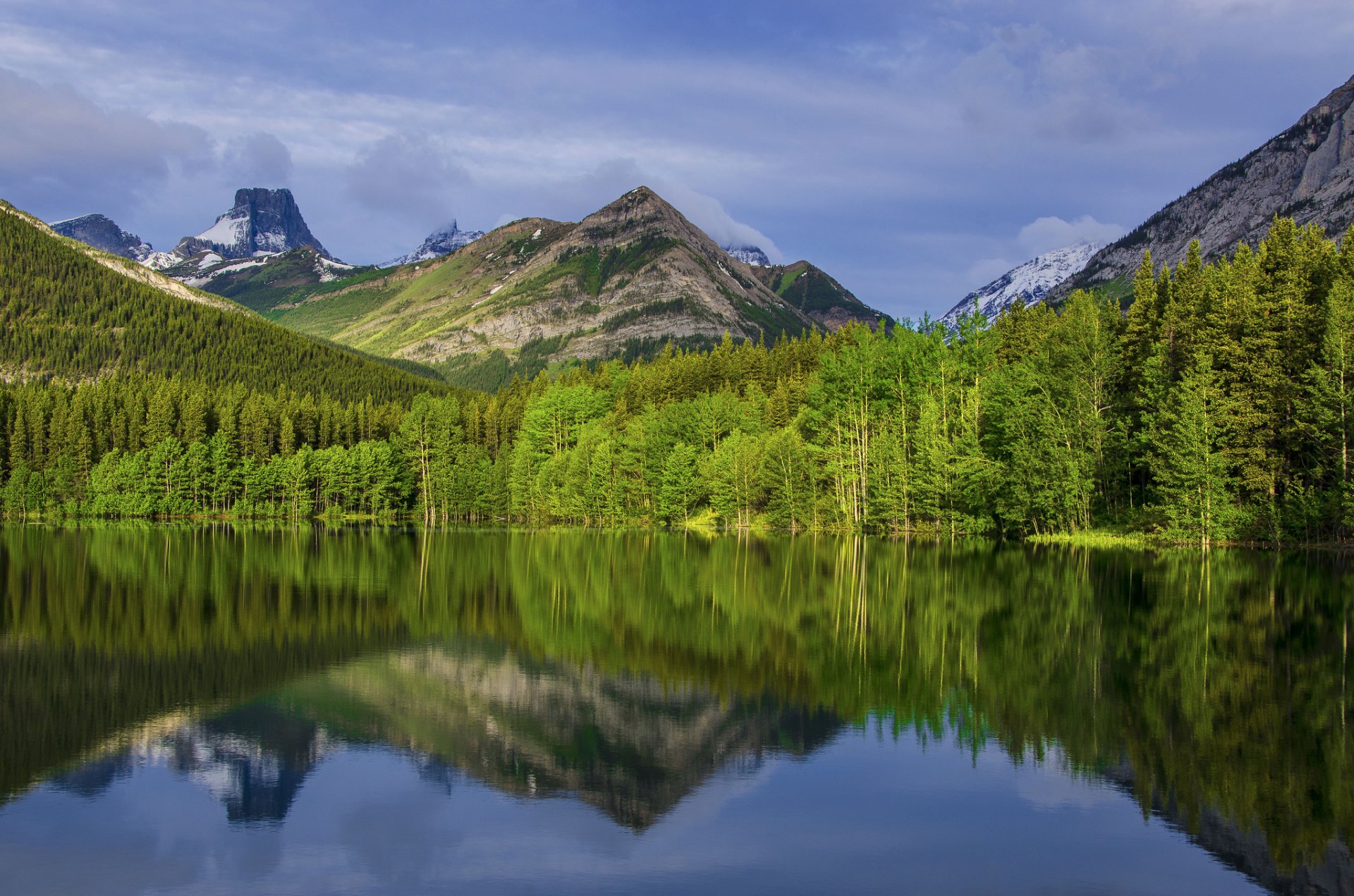 canada albert calgary national park mountain tree sky clouds lake reflection