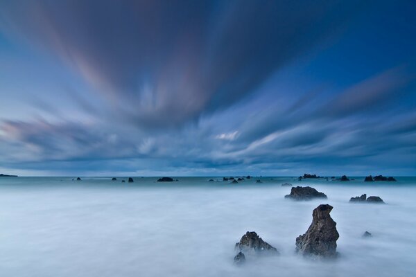 Fog sky Rocks Landscape Nature