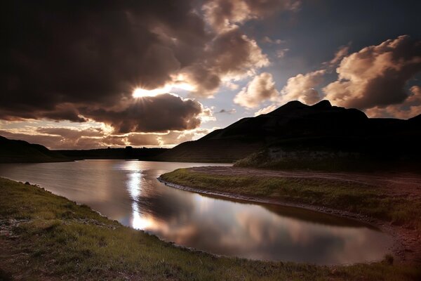 Night landscape of nature with a river